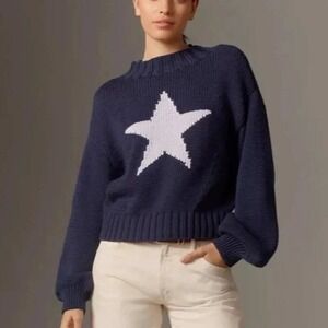 Maeve‎ Anthropologie Navy Blue Star Pippa Mock Neck Balloon Sleeve Sweater Small